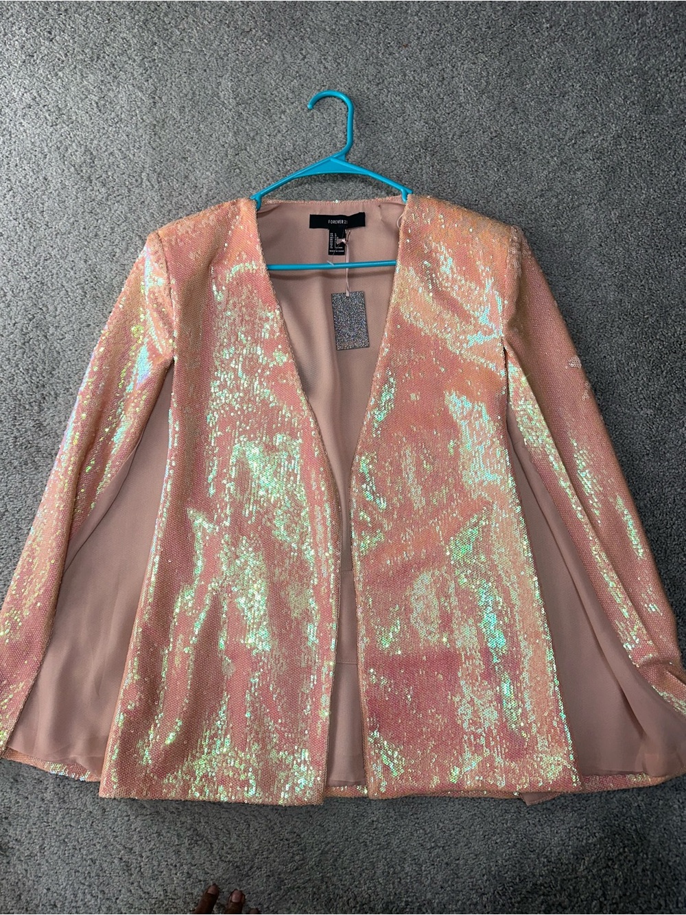 Forever 21 Iridescent Pink Sequin Blazer Brand New Size Large